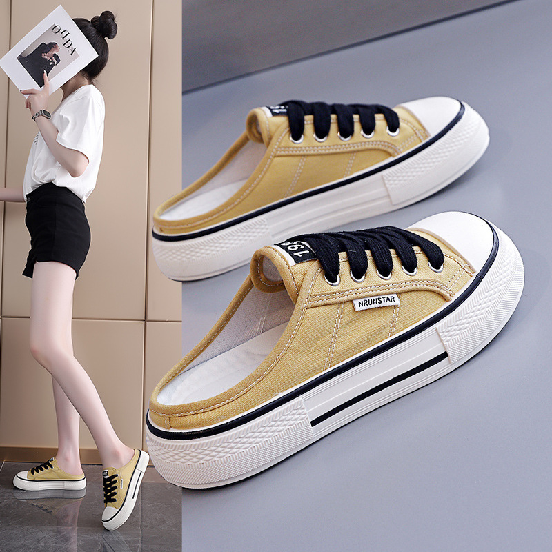 Women's Outdoor Slippers 2026 New Korean Style Mango Toe Canvas Shoes Women's Low-Top Versatile Half-Slip Shoes 9022-1