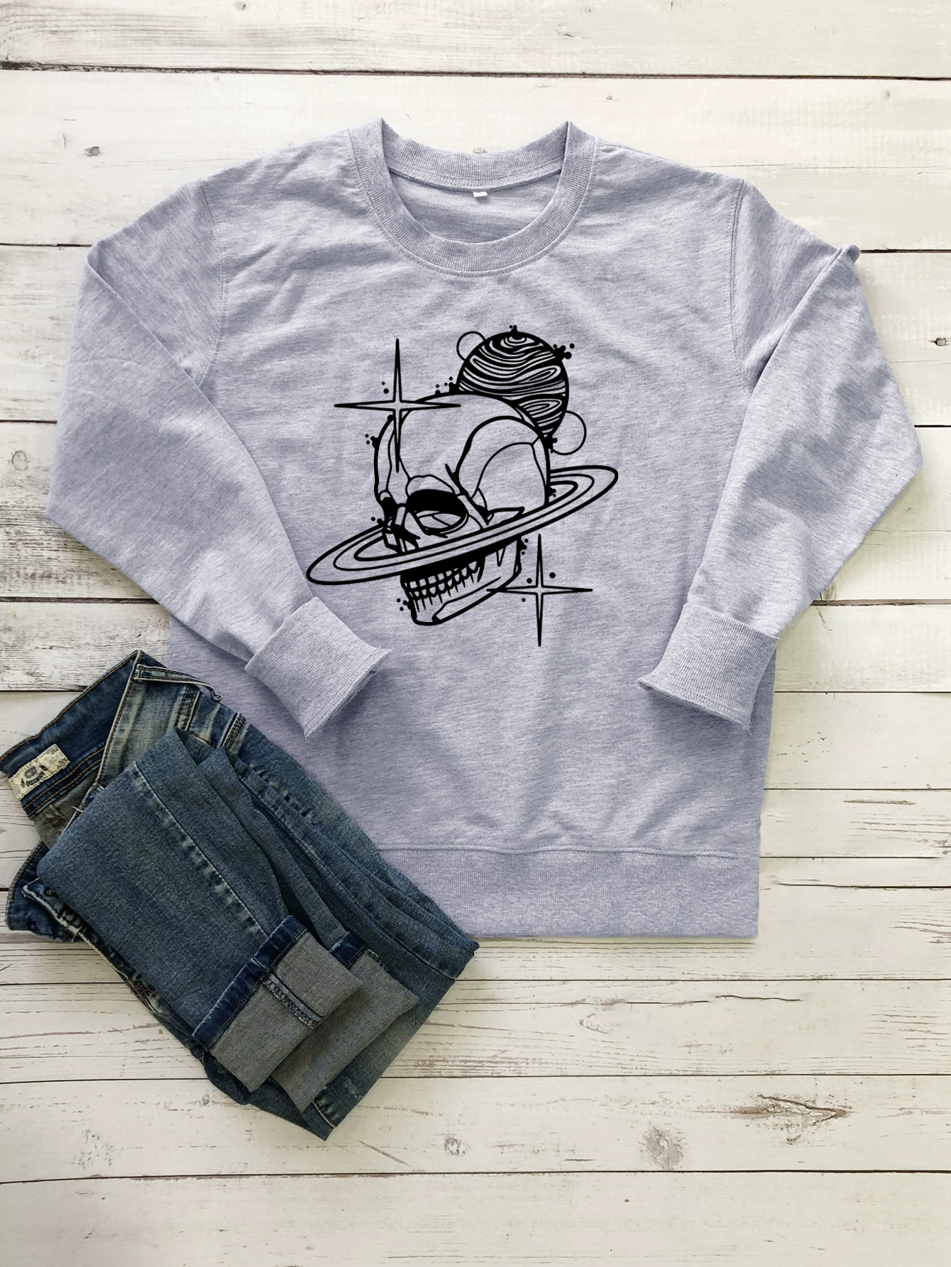 Свитер с круглым вырезом и длинным рукавом с черепом Мужской и женский стильный топ с надписью Одежда AliExpress Трансграничный источник Amazon