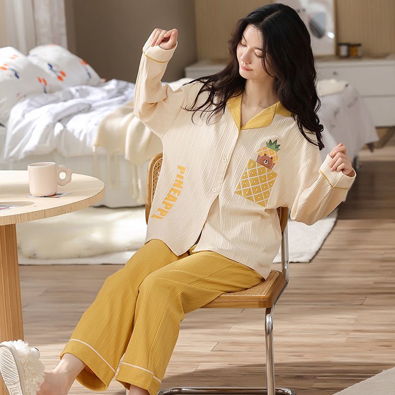 Pijamas de algodón para mujer Primavera y otoño de manga larga de invierno más pijamas de tamaño verano traje de mujer homewear se puede usar fuera