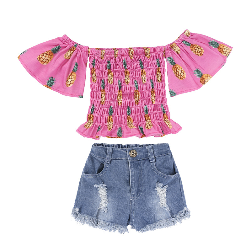 Children's Clothing 2026 Summer Set, Same Style as on Instagram, European and American Trendy Style, Girls' Tube Top Short-Sleeved T-Shirt Denim Set + Headband