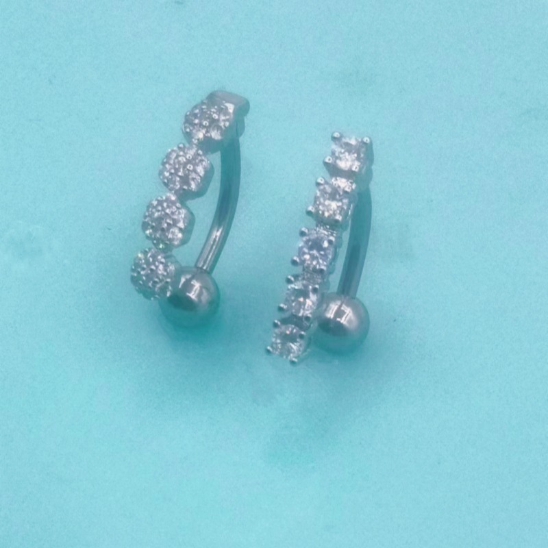 跨境歐美熱銷不鏽鋼 倒扣鑲鑽四連小花朵肚臍釘 肚臍環  肚臍扣