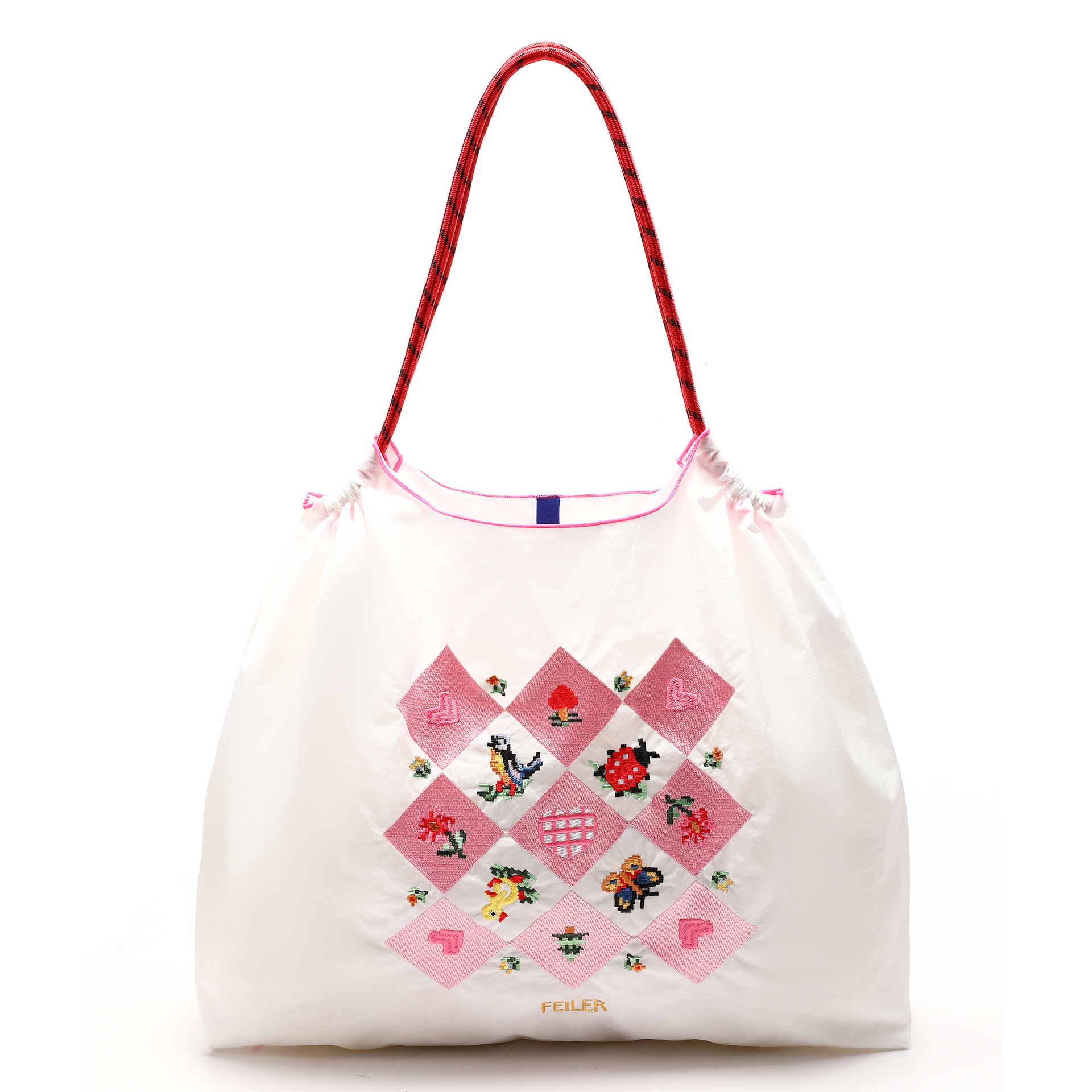 Bolsa de compras ecológica de cadena de bolas casera japonesa, bolsa de lona portátil bordada de tela de nailon, bolsa de compras de nailon