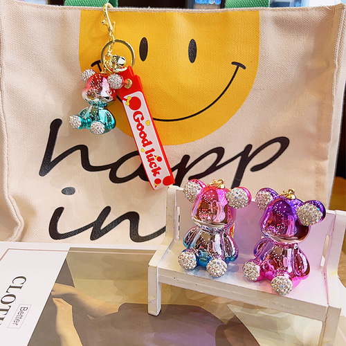 Acrylic diamond-plated violent bear pendant cartoon keychain wholesale couple small pendant doll trendy gift