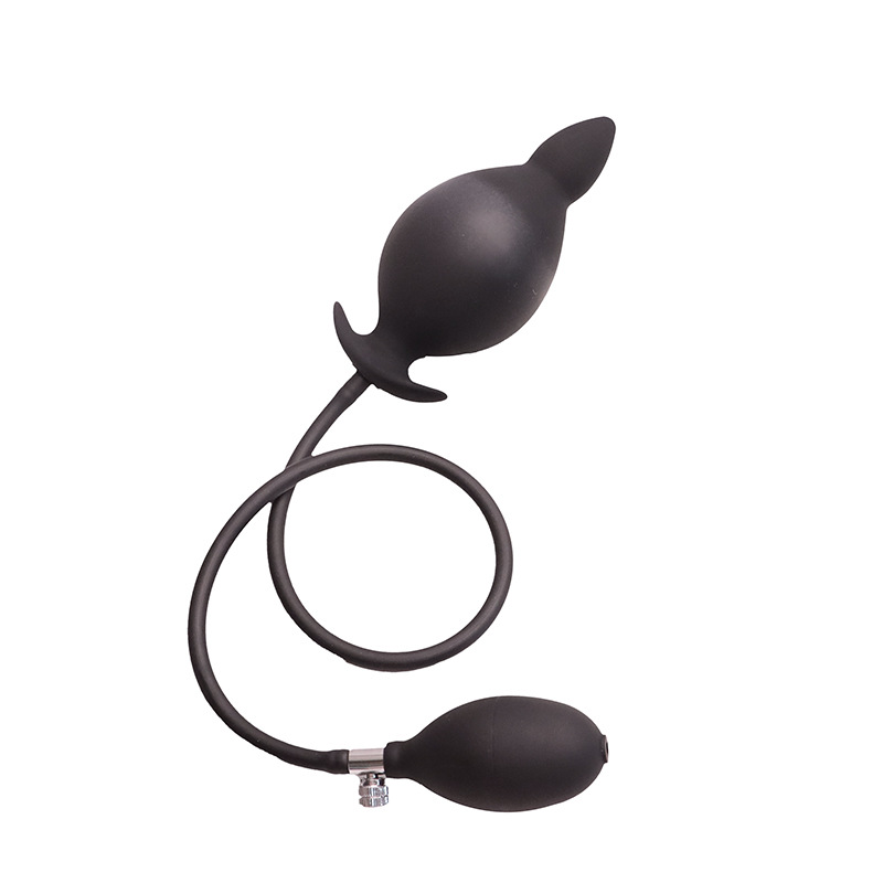 Inflatable Anal Beads Plug with Three Beads, Silicone Body, Black — detail image 23