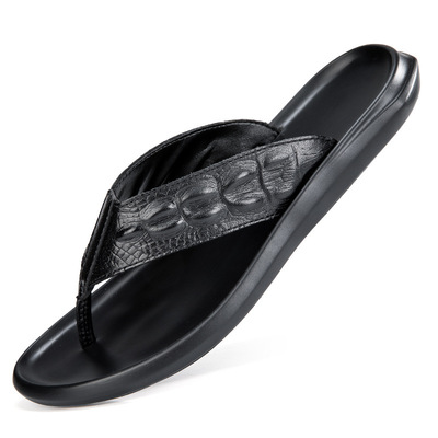 T003 man flip flops sandals  summer Toe Embossing Leather surface fashion outdoors leisure time Versatile