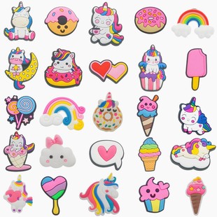 Cross-border new colorful Unicorn series hole shoes shoe flower decorative shoe buckle accessories soft glue diy cartoon shoe flower