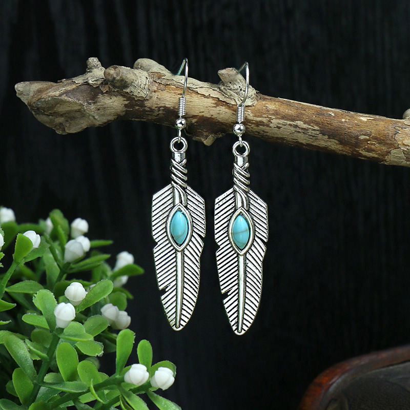 1 Pair Hip-Hop Retro Water Droplets Inlay Zinc Alloy Turquoise Drop Earrings display picture 6