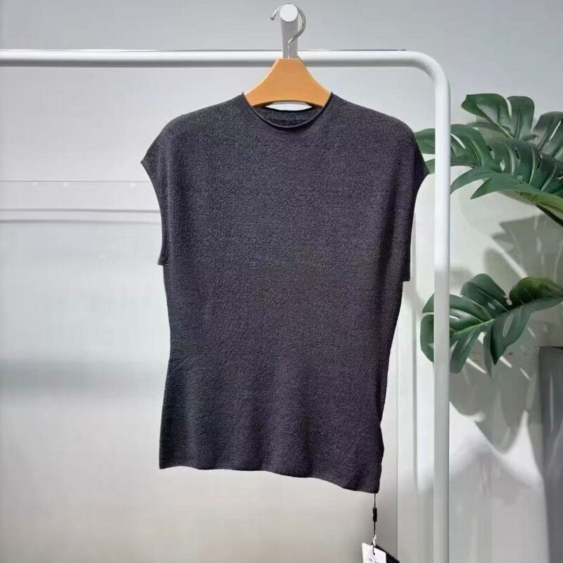 Mm Mai Mai 26 Spring Style Dark Gray Cotton Wool Sleeveless Knitwear Round Neck T-Shirt Vest Top 5H3130551