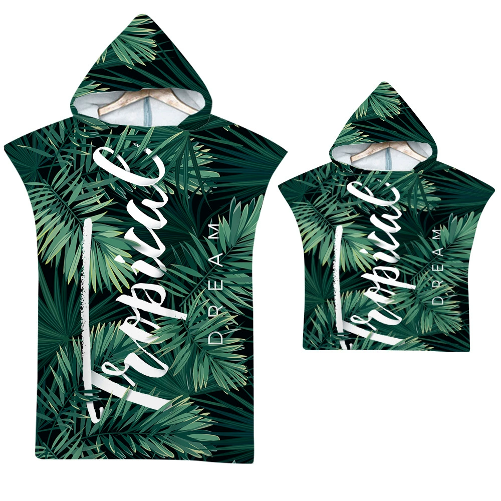 Плащ кокосовой пальмы Пляжный халат Приморский сменный халат Серфер с принтом Банное полотенце с капюшоном и фигурным набором