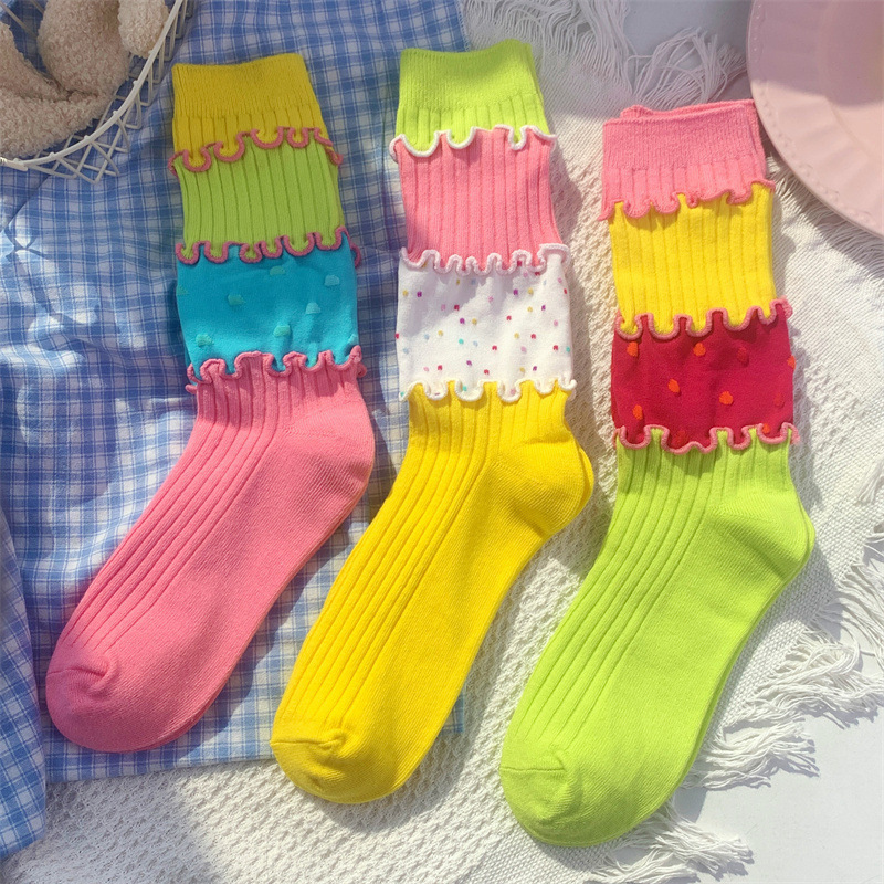 Dopamine-Colored Patchwork Socks, Japanese Style Street Sweat-Absorbing Socks, Trendy Cute Creative Mid-Tube Slouch Socks for Women in Colorful Designs
