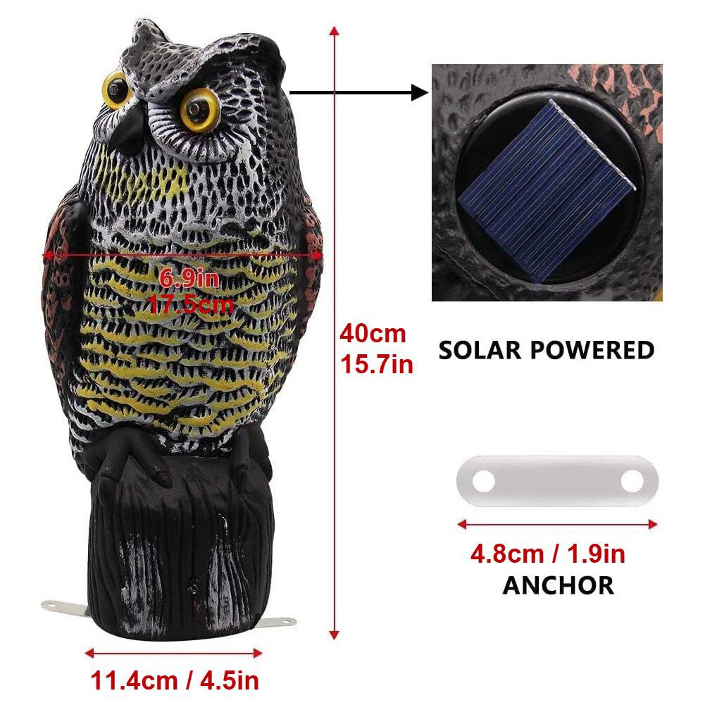 Exclusividad transfronteriza para patios al aire libre imitación plástico búho energía solar ojos luminosos sonido decoraciones de jardín adornos