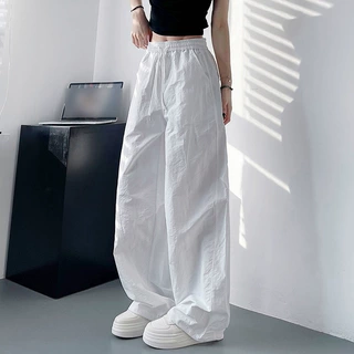 白色防晒速干裤女夏轻薄阔腿裤胖mm遮肉显瘦高腰运动工装裤Iins潮
