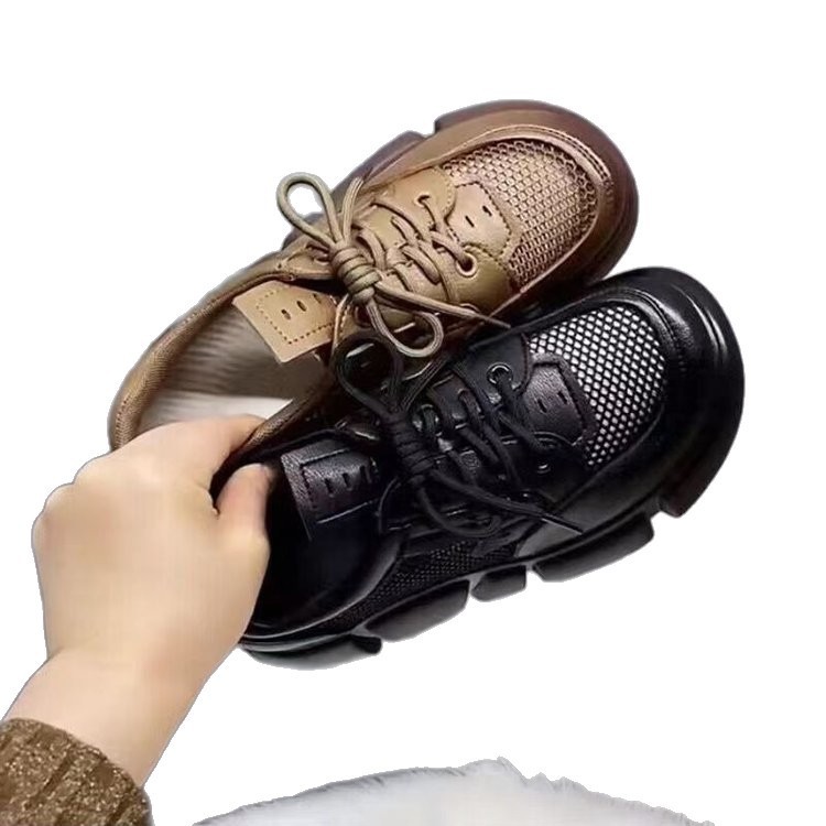 Zapatos de muffin de malla de fondo grueso para mujeres verano y otoño 2026 nuevo estilo de lazos retro redondos de moda zapatos de mujer Lefour