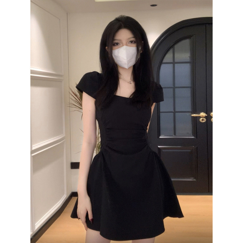 法式赫本风黑色连衣裙女夏小个子收腰又甜又辣裙子显瘦小黑裙短裙|undefined