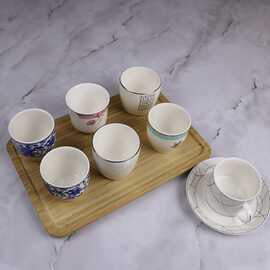 白瓷茶杯品茗杯高端精致半纹杯餐厅酒店专用金边杯子陶瓷茶具简约