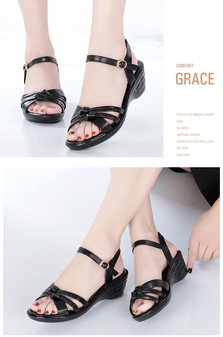 Sandal da thật mùa hè quai chữ V cho mẹ trung niên — Xám be chi tiết 12