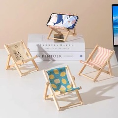 ビーチチェア携帯電話ホルダーデスクトップクリエイティブ装飾品怠惰なサポートスタンド木製ギフト折りたたみリクライニングチェア写真小道具