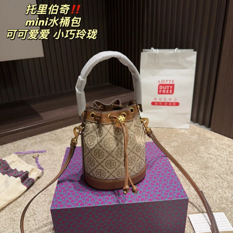 Tortyburch レトロ キャンバス フォーチュン バケット バッグ ワイン樽バッグ オールドフラワー フルプリント ショルダー クロスボディ ハンドバッグ レディース トレンド|undefined