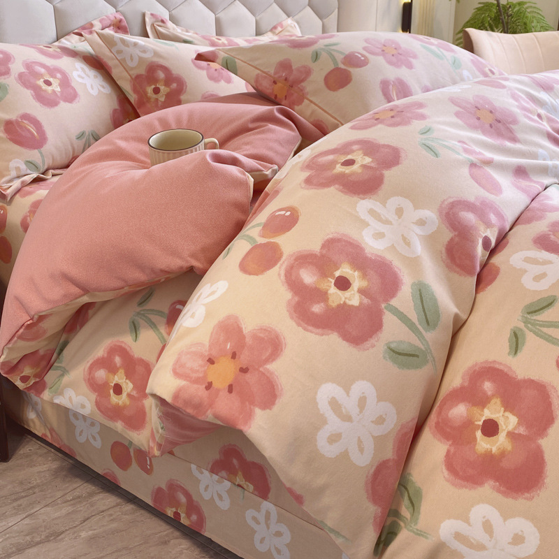 Sábanas de algodón para la piel, ropa de cama de cuatro estaciones, cubierta de edredón grueso de alta calidad, 100 algodón pulido, cuatro piezas