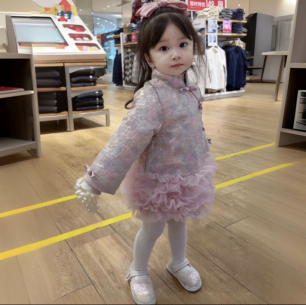 Niñas otoño y invierno nuevo cheongsam chino, vestido de mujer Tang, vestido de bambú chino de algodón extranjero, vestido de niña, pastel de malla cheongsam, falda de moda