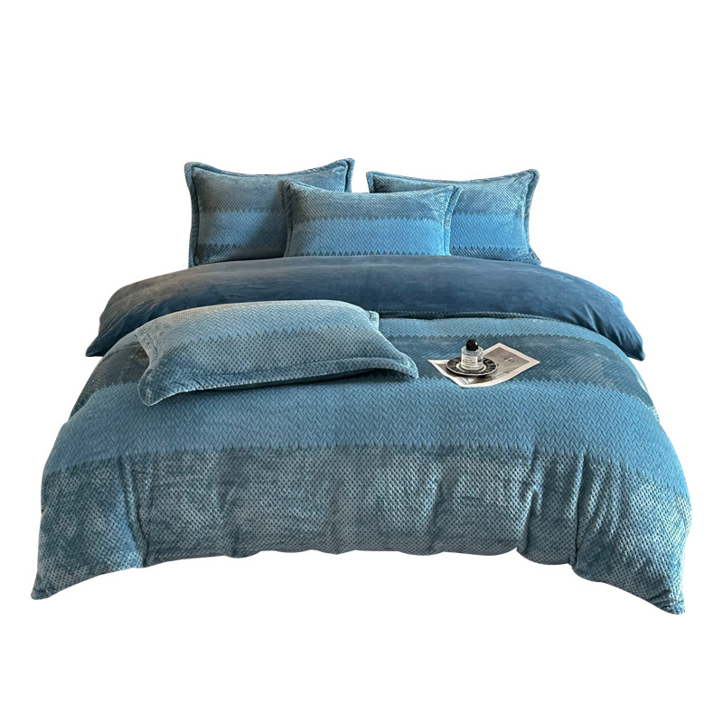 Invierno de doble cara engrosado cama de camisa de leche cuatro piezas de brida de coral rosa sábanas de camisa de cama esculpidas colcha de cama