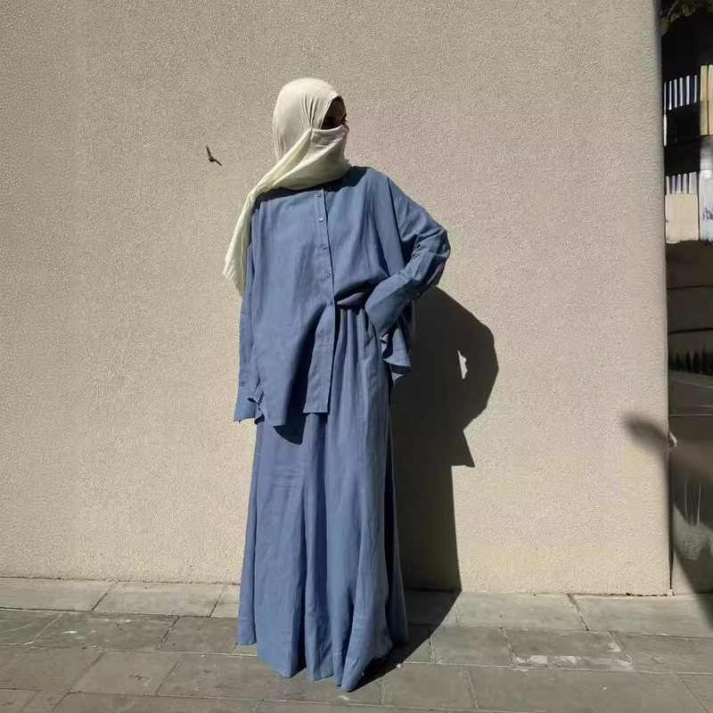 In Stock 2024 Spring Women's Clothing Set, Loose Long-Sleeved Shirt and Skirt, Elegant and Casual, Cross-Border Best-Selling Style