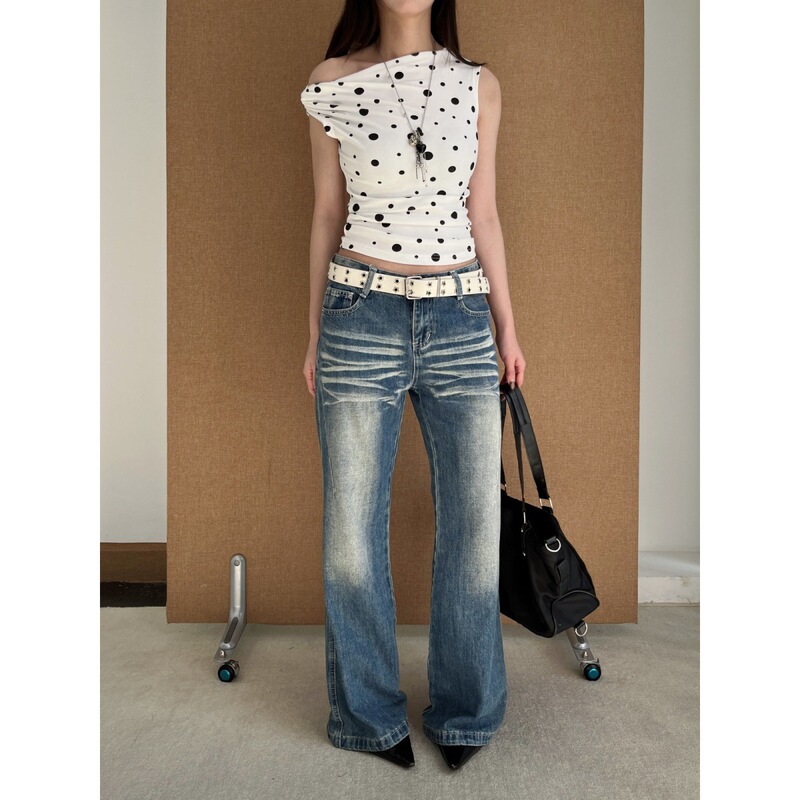 See 3L American-Style Heavy-Duty Distressed Whiskered Non-Tight-Fitting Loose Flared Comfortable Trendy Jeans 501