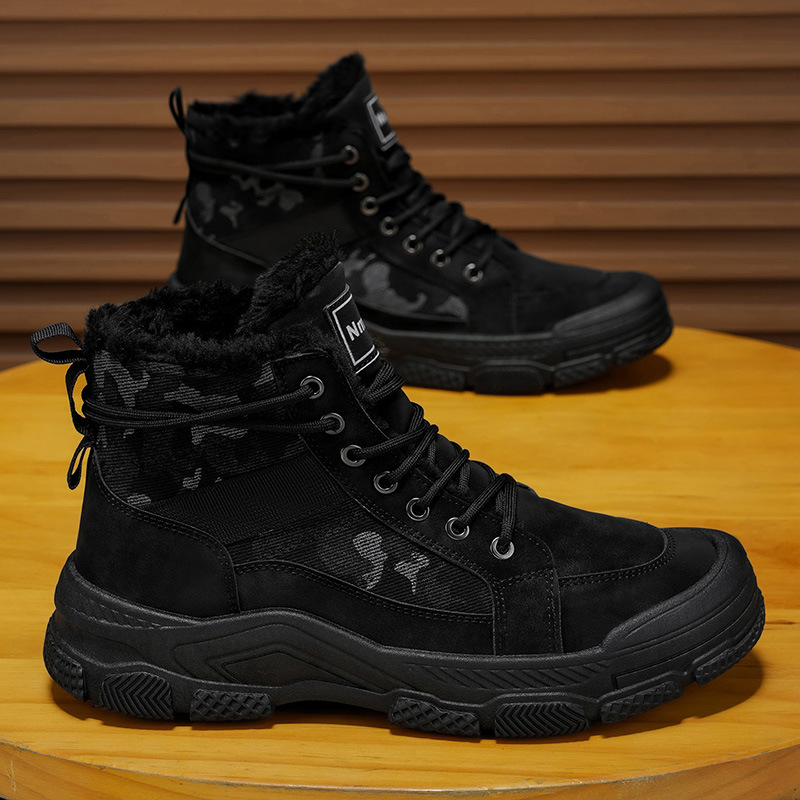 Zapatos de hombre de invierno de terciopelo, botas Martin de alta altura, zapatos de calentamiento antideslizantes para hombres con terciopelo de suela gruesa, zapatos de montaña antideslizantes