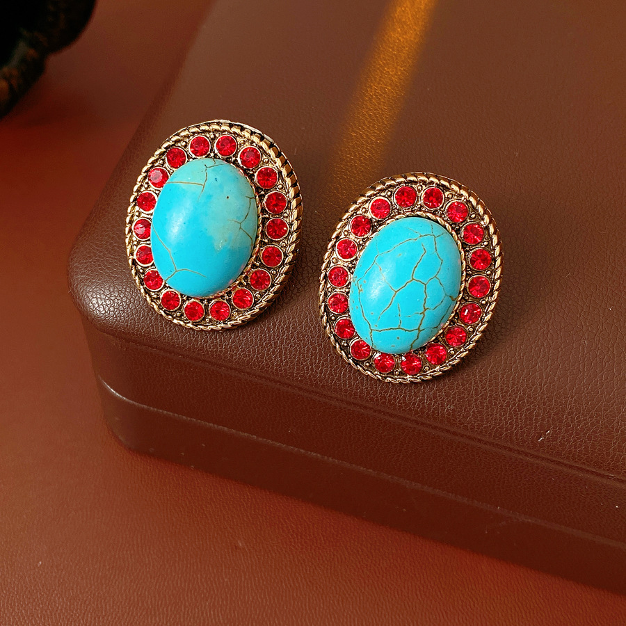 Medieval vintage diamantes geométricos oval pendientes collar ligero lujo nicho cadena clavícula juegos de joyería retro