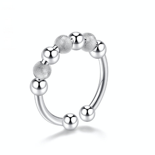 Cross-border double-layered rotatable ball bead ring for women, anxiety relief ring for women, personalized trendy jewelry