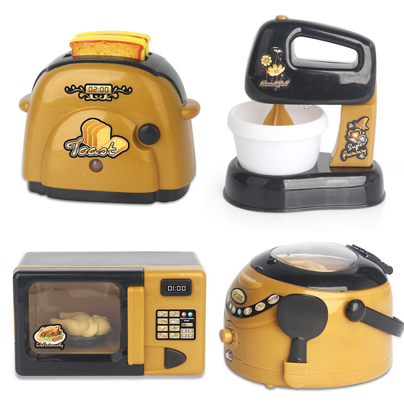 Los niños de simulación de cocina casa de juegos pequeños electrodomésticos mezclador horno de microondas pan de hierro divertido utensilios de cocina Juguetes