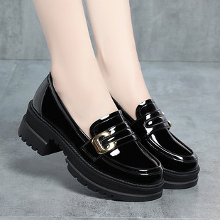 British style leather shoes for women 2023 Spring and Autumn new black single-layer shoes all-match shoes thick-soled loafers chunky heel women's shoes