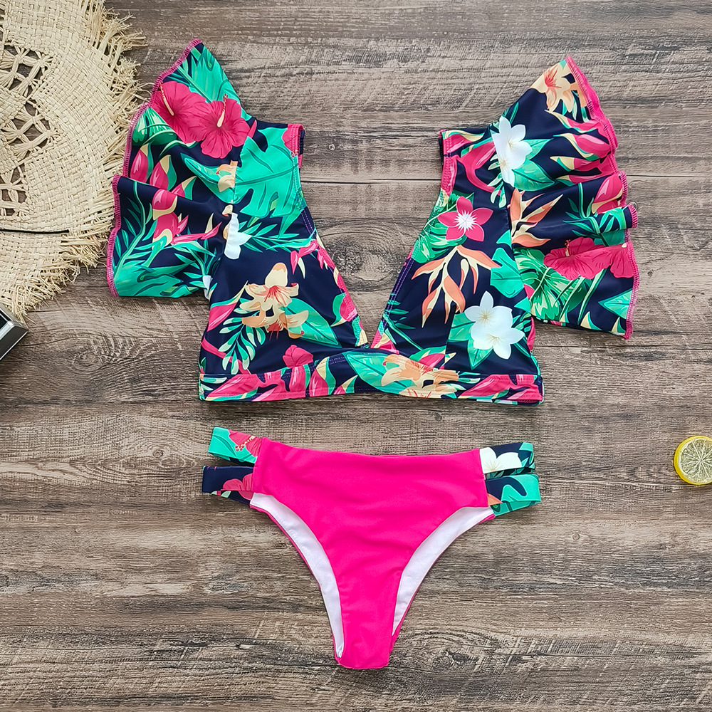 192g Weight Sexy Feel Of Sensation Briefs Panties Style Polyester Fabric Type 2 Pieces Set Quantity Swimming Pool, Beach Occasion Ditsy Floral Pattern Women's Gender Women's Ditsy Floral 2 Pieces Set Bikinis Swimwear 32