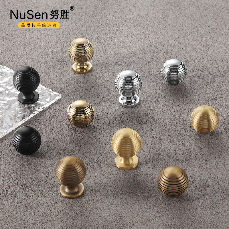 復古法式黃銅衣櫃拉手純銅圓球鍍鉻金色美式抽屜單孔櫥櫃門全銅把