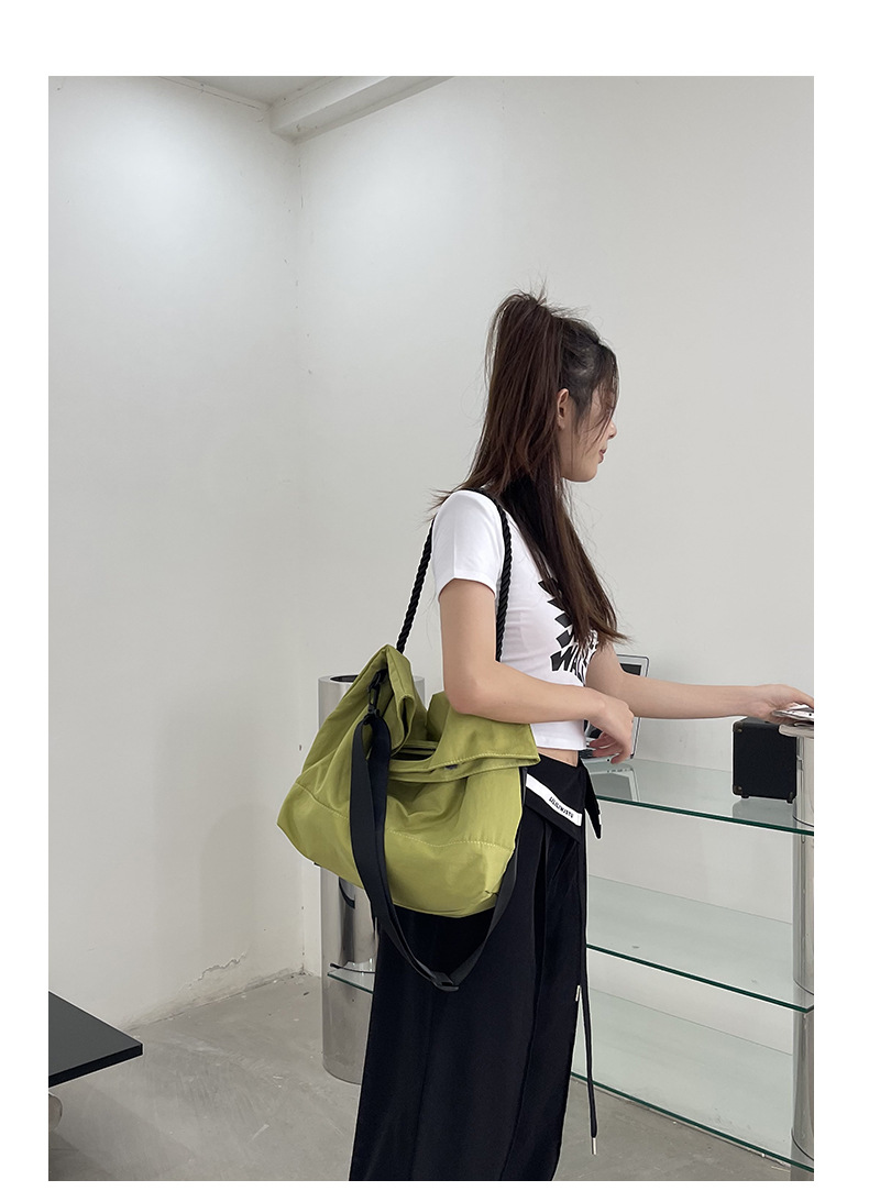 Casual bag women's trendy Oxford fabric large capacity single shoulder large bag wide shoulder strap simple woven tote bag_voghion.com