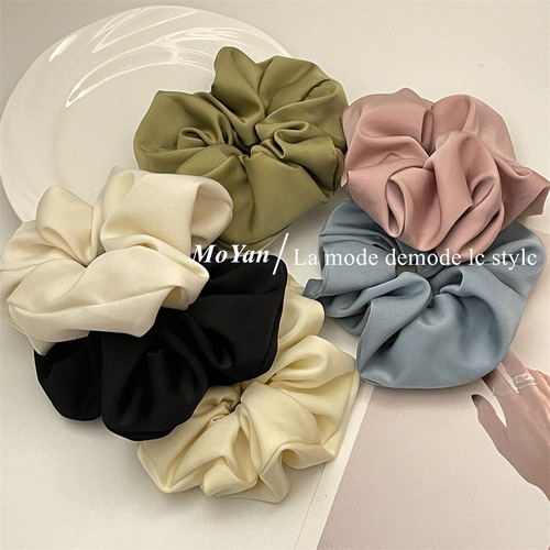French double-sided satin pig intestine hair loop with a high-end, Instagram influencer princess-in-distress vibe, invisible hair tie, minimalist, fat intestine hair tie for women
