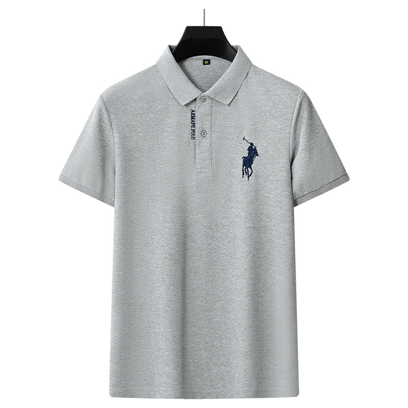 Polo bordado de negocios de alta gama Camiseta suelta de manga corta con solapa de seda de hielo para hombre