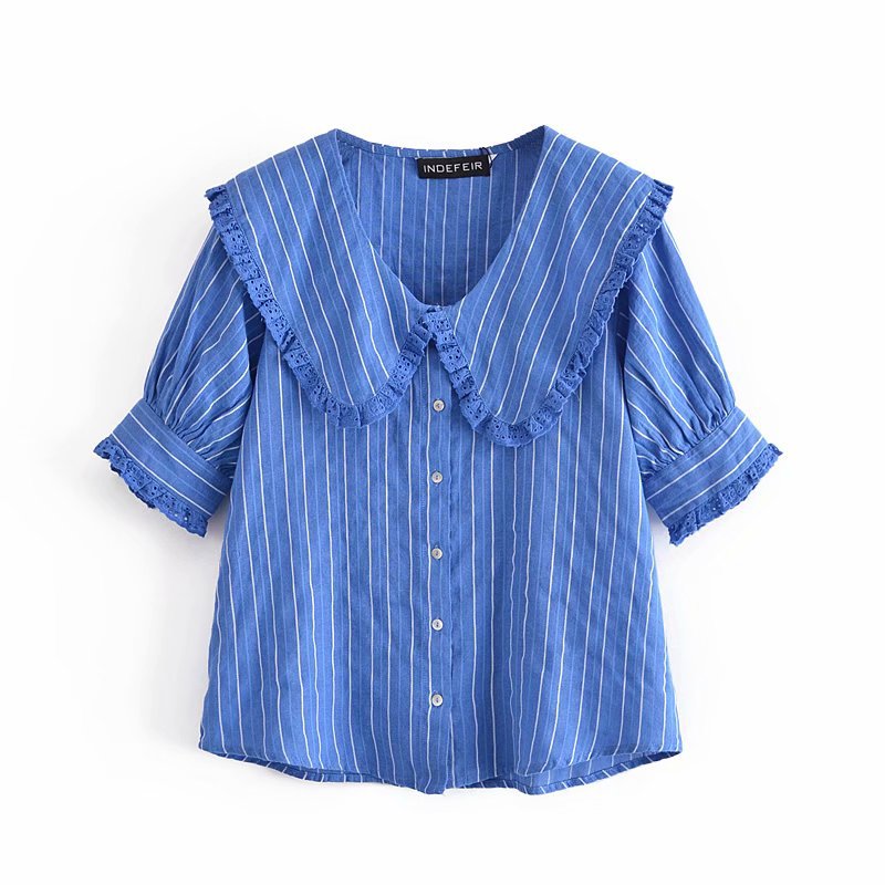 spring lapel striped short-sleeved shirt  NSAM44977