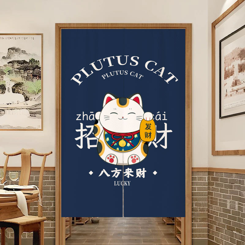 Door Curtain Partition Curtain Lucky Cat Kitchen Shop Commercial Curtain Half Curtain Cloth to Block Living Room Bathroom Hanging Curtain