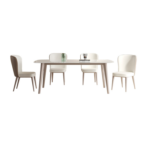 Cream Wind Slab Modern Minimalist Table for Small Apartments, Dining Table Set with Chairs, Rectangular Home Use Dining Table