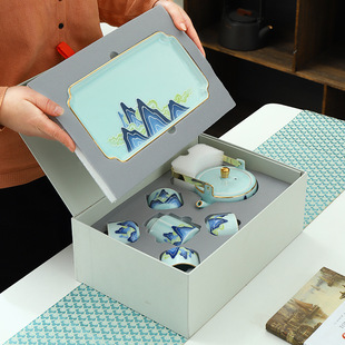 Ceramic Tie Pot Tea Set suit Household Light Luxury High-end Modern Home Hospitality Tea Tray Tea Cup Large Capacity suit