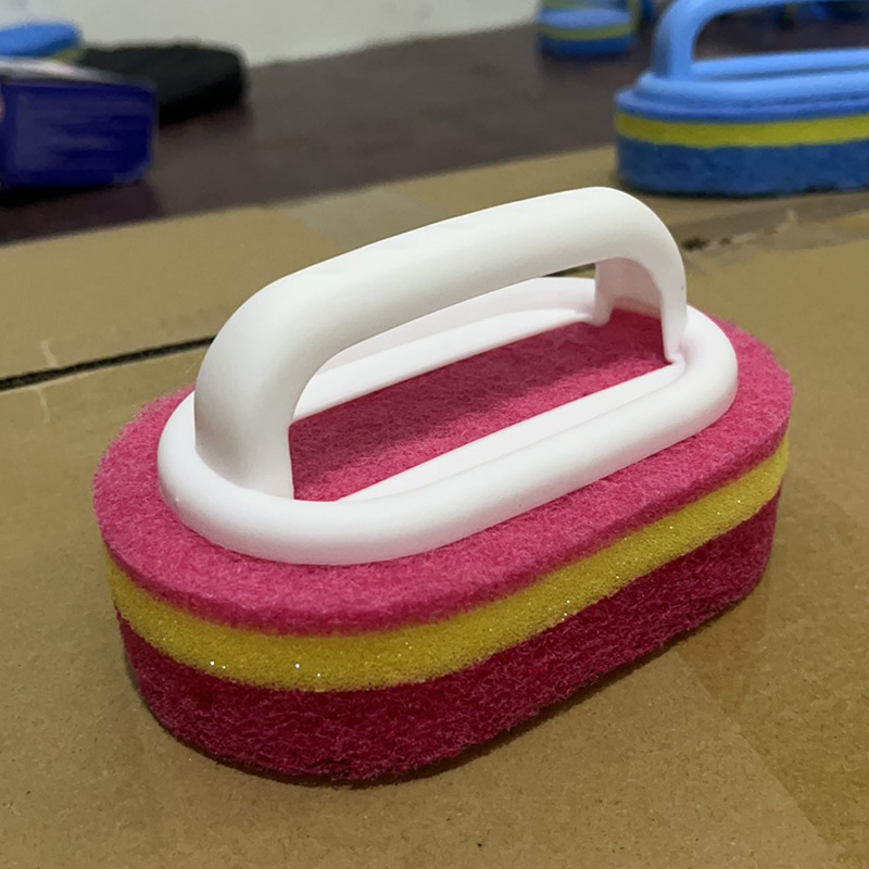 Fabricante con mango cepillo de limpieza esponja cocina olla de limpieza cepillo de lavado plato cepillo de lavado esponja cepillo de descontaminación engrosada