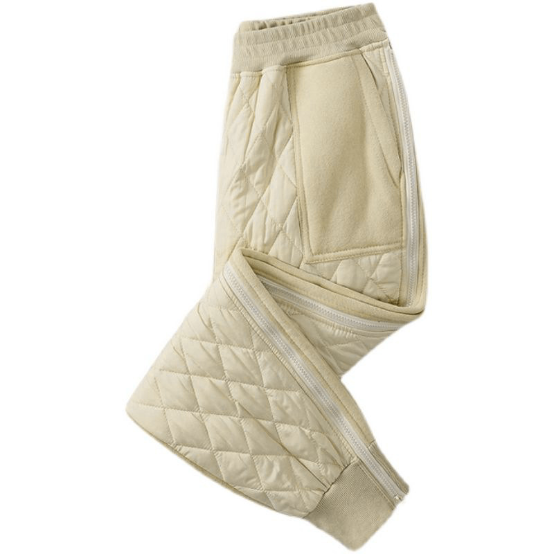 Japanese Quilted Warm Trousers - No Pilling, Cozy Lined, Elastic Cuffs, Black/Brown/Rose Red/Apricot