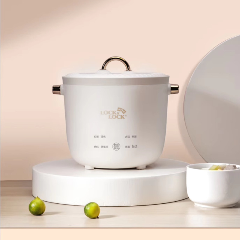 Locknlock Multifunctional Rice Cooker Ejr1617Wht Mini 2.5 Liters for Cooking Rice, Hot Pot, and Porridge, Non-Stick