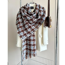 软糯圈圈纱千鸟格围巾女 秋冬新品撞色仿羊绒流苏大披肩厂家批发