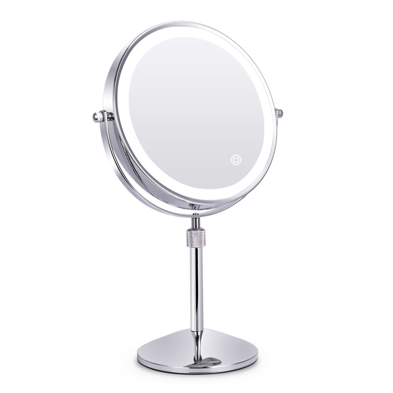 8 pulgadas de escritorio ajustable de doble cara espejo de maquillaje ronda espejo de mesa luminosa LED espejo iluminado espejo de aumento de maquillaje