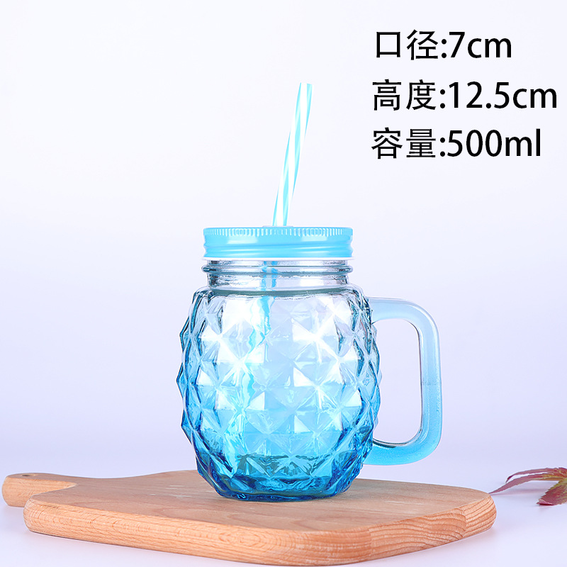 Fábrica al por mayor Polla taza Internet celebridad gradiente color Mason taza paja vidrio taza con mango fútbol taza de agua