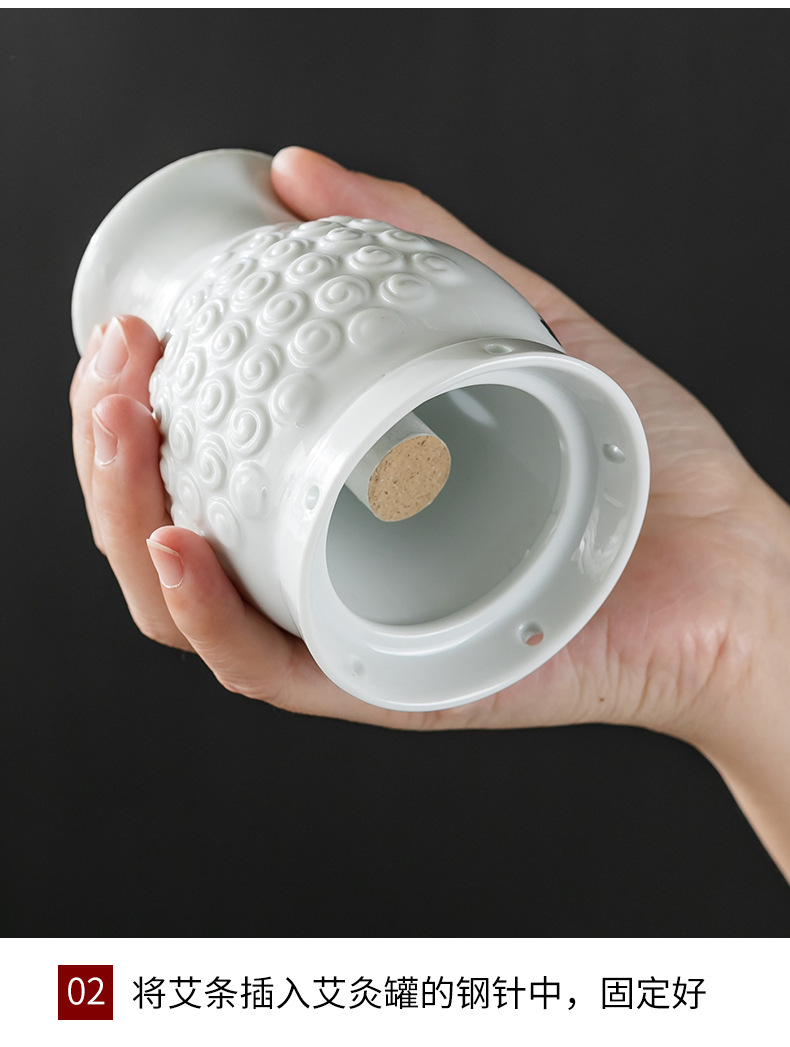 Ceramic Moxibustion Cup Ai Jiu Guan Heat Therapy Jar with Dust Screen and Cloth Cover for Home Warming Use key features