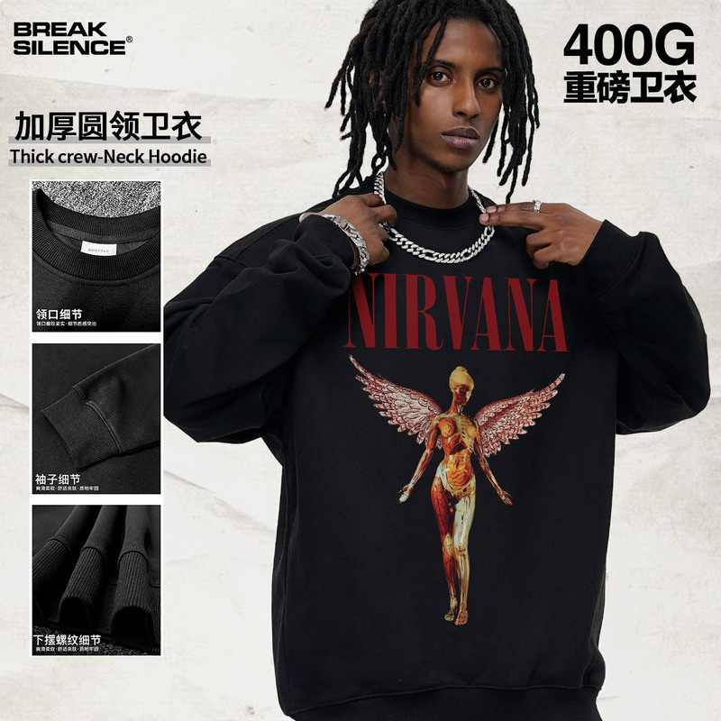 NIRVANA Nirvana Red Angel Rock Band Direct Jet vintage Crewneck Hooded Heavy Sweatshirt Cross Border Tide NIRVANA Nirvana Red Angel Rock Band Direct Jet vintage Crewneck Hooded Heavy Sweatshirt Cross Border Tide