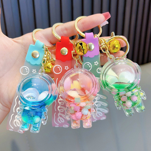 Luminous Acrylic Oil Sugar Beans Astronaut Space Person Keychain Exquisite Cute Liquid Flow Sand Ornament Supply